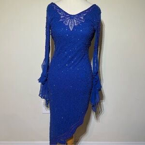 Attitudes by Debra Elegant Cobalt Blue Beaded Party Dress Small